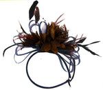 Caprilite Navy Hoop & Brown Feathers Fascinator Headband Ascot Wedding