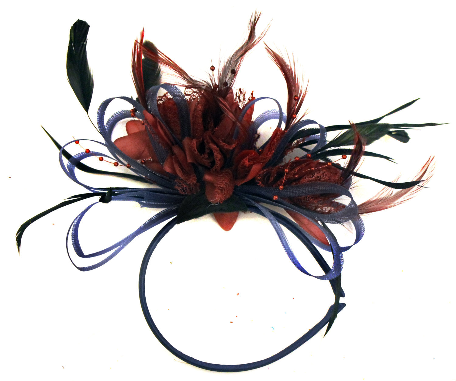 Caprilite Navy Blue Hoop & Burgundy Wine Red Fascinator Headband Ascot Wedding