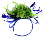 Caprilite Royal Blue and mint Lime Green Feathers Fascinator on Headband Ascot Wedding