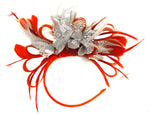 Caprilite Red Hoop & Silver Feathers Fascinator on Headband Ascot Wedding