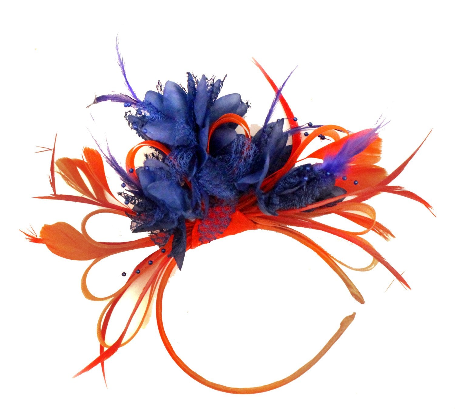 Caprilite Red Hoop & Royal Blue Feathers Fascinator on Headband Ascot Wedding