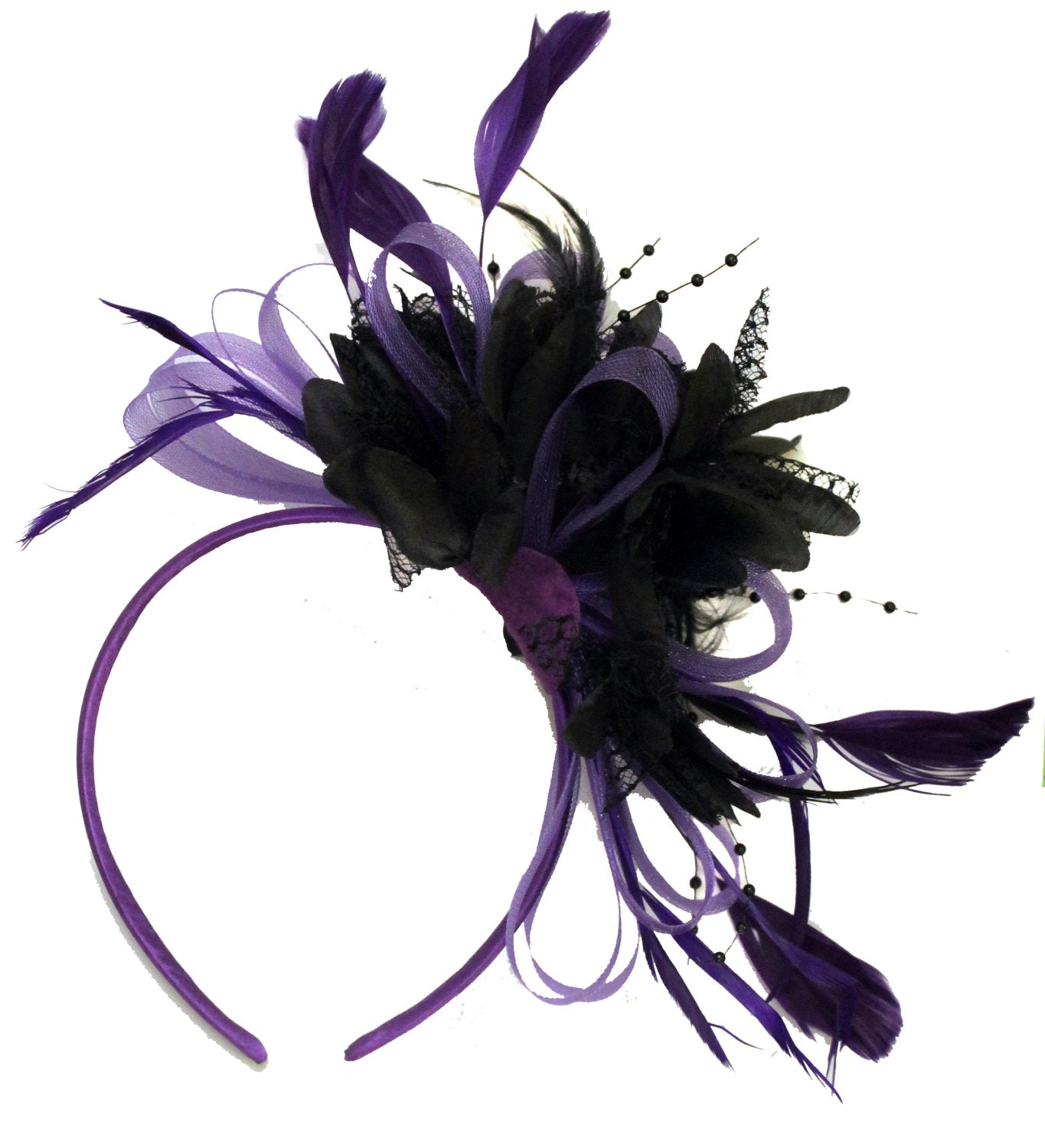 Caprilite Purple Hoop & Black Feathers Fascinator On Headband