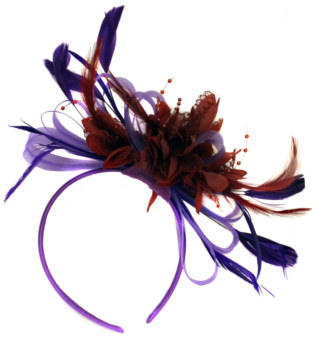 Caprilite Purple Hoop & Burgundy Feathers Fascinator On Headband