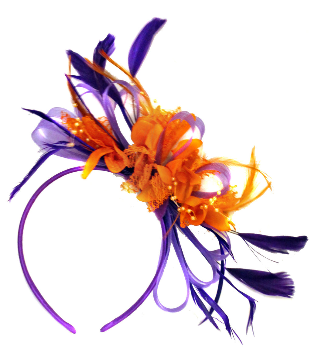 Caprilite Purple Hoop & Orange Feathers Fascinator Headband Alice Band Wedding Ascot Races
