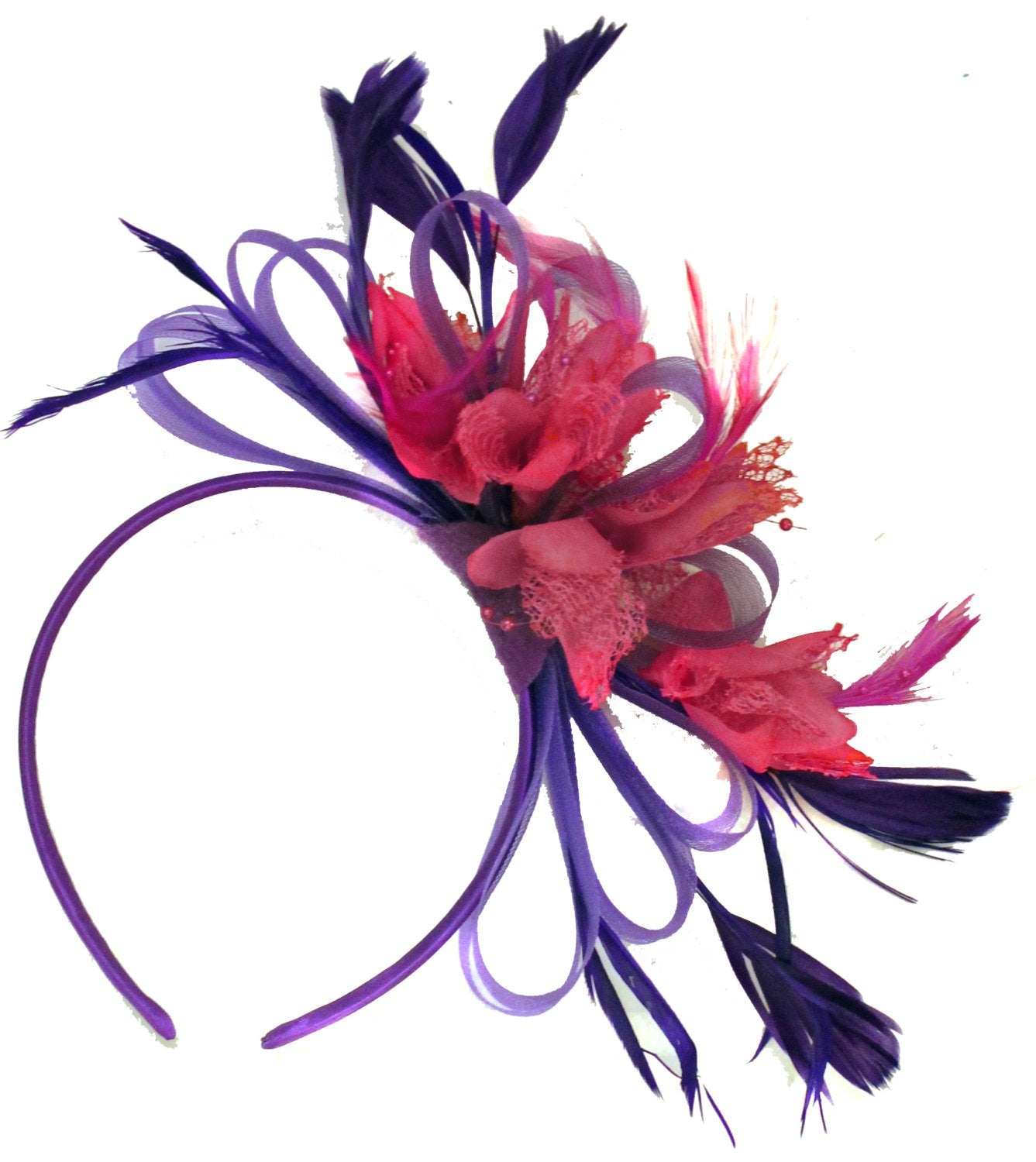 Caprilite Purple & Fuchsia Hot Pink Feathers Fascinator On Headband