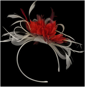 Caprilite Scarlet Red Feathers & White Hoop Fascinator On Headband