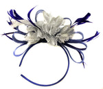 Caprilite Royal Blue Hoop and Silver Feather Fascinator on Headband AliceBand UK Wedding Ascot Races Loop