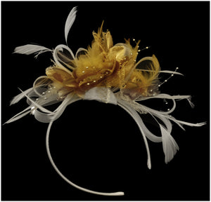 Caprilite Gold Feathers & White Hoop Fascinator On Headband
