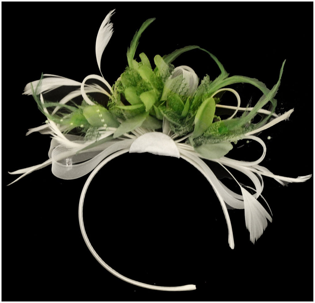Caprilite White and Lime Green Hoop Fascinator On Headband