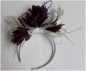 Caprilite Dark Purple Feathers & White Hoop Fascinator On Headband
