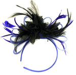 Caprilite Royal Blue Hoop and Black Feather Fascinator on Headband AliceBand UK Wedding Ascot Races Loop