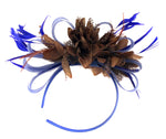 Caprilite Royal Blue Hoop and Coffee Brown Feather Fascinator on Headband AliceBand UK Wedding Ascot Races Loop