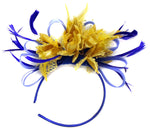 Caprilite Royal Blue Hoop and Gold Feather Fascinator on Headband AliceBand UK Wedding Ascot Races Loop