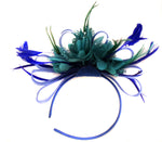 Caprilite Royal Blue Hoop and Teal Feather Fascinator on Headband AliceBand UK Wedding Ascot Races Loop