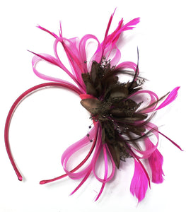 Caprilite Fuchsia Pink Hoop & Brown Feathers Fascinator On Headband