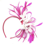 Caprilite Fuchsia Pink & White Feathers Fascinator on Headband Ascot Wedding