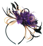 Caprilite Nude Salmon Pink & Dark Purple Fascinator on Headband AliceBand UK Wedding Ascot Races Loop