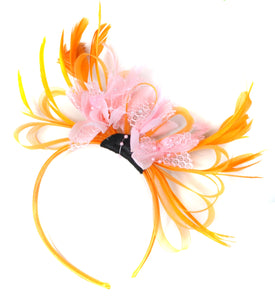 Caprilite Orange & Baby Pink Fascinator on Headband AliceBand UK Wedding Ascot Races Loop