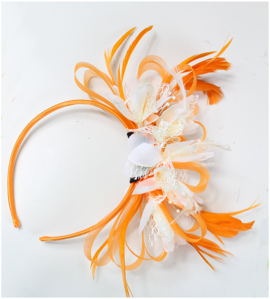 Caprilite Orange & Cream Fascinator on Headband AliceBand UK Wedding Ascot Races Loop