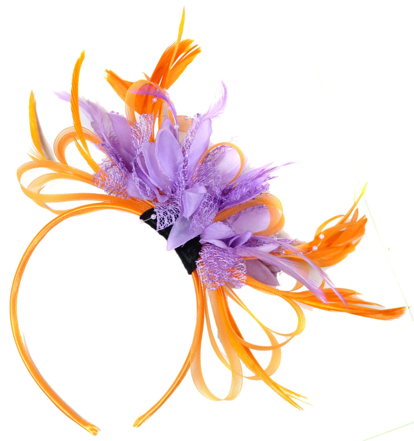 Caprilite Orange & Lilac Purple Fascinator on Headband AliceBand UK Wedding Ascot Races Loop