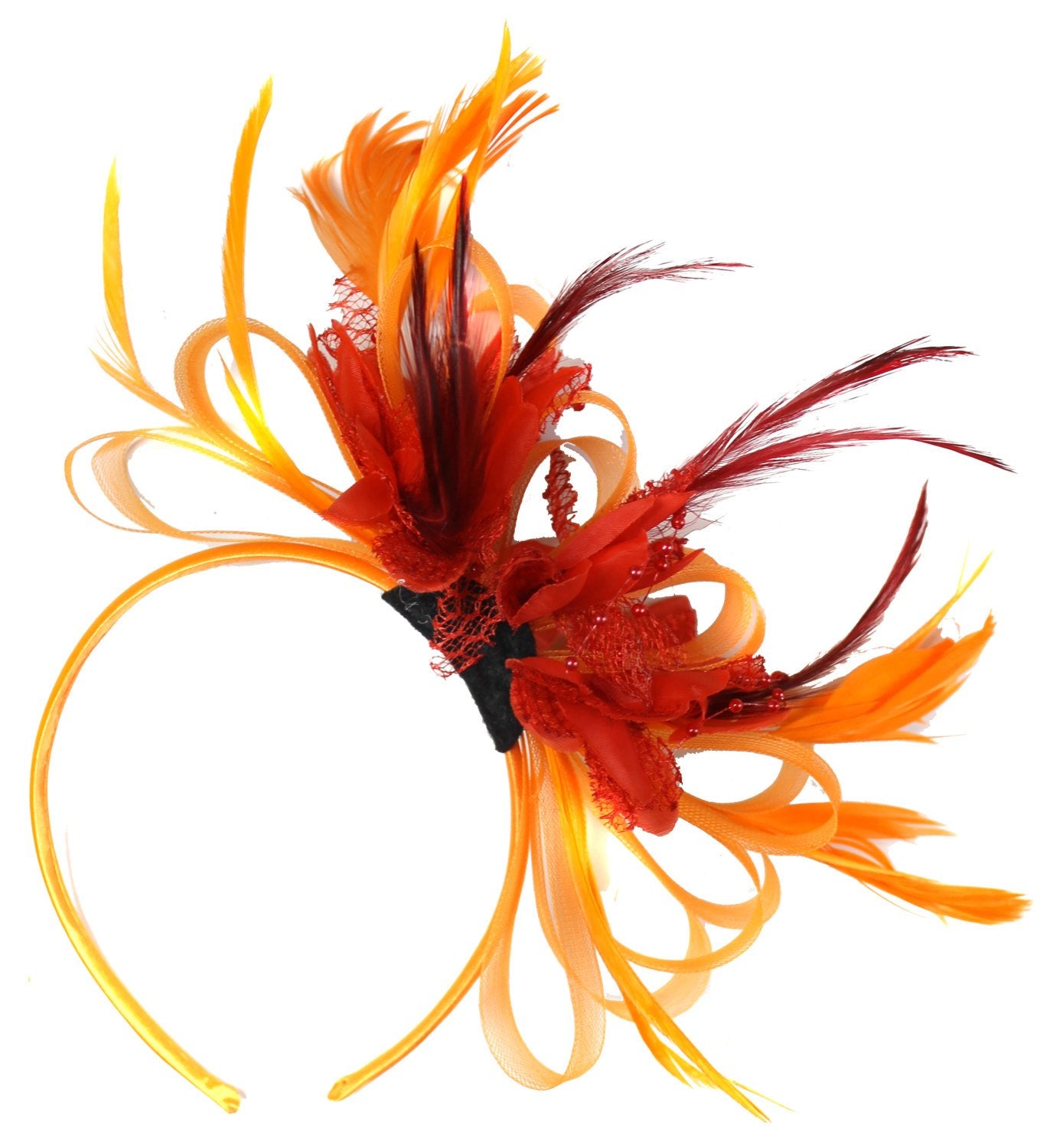 Caprilite Orange & Red Fascinator on Headband AliceBand UK Wedding Ascot Races Loop