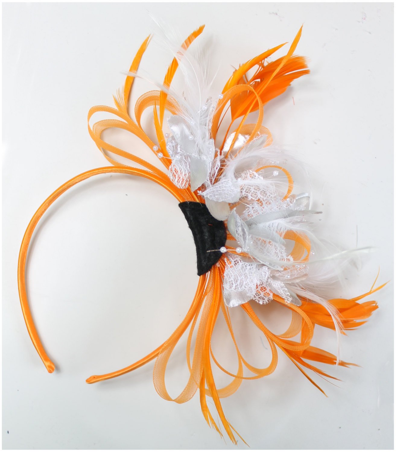 Caprilite Orange & Silver Fascinator on Headband AliceBand UK Wedding Ascot Races Loop