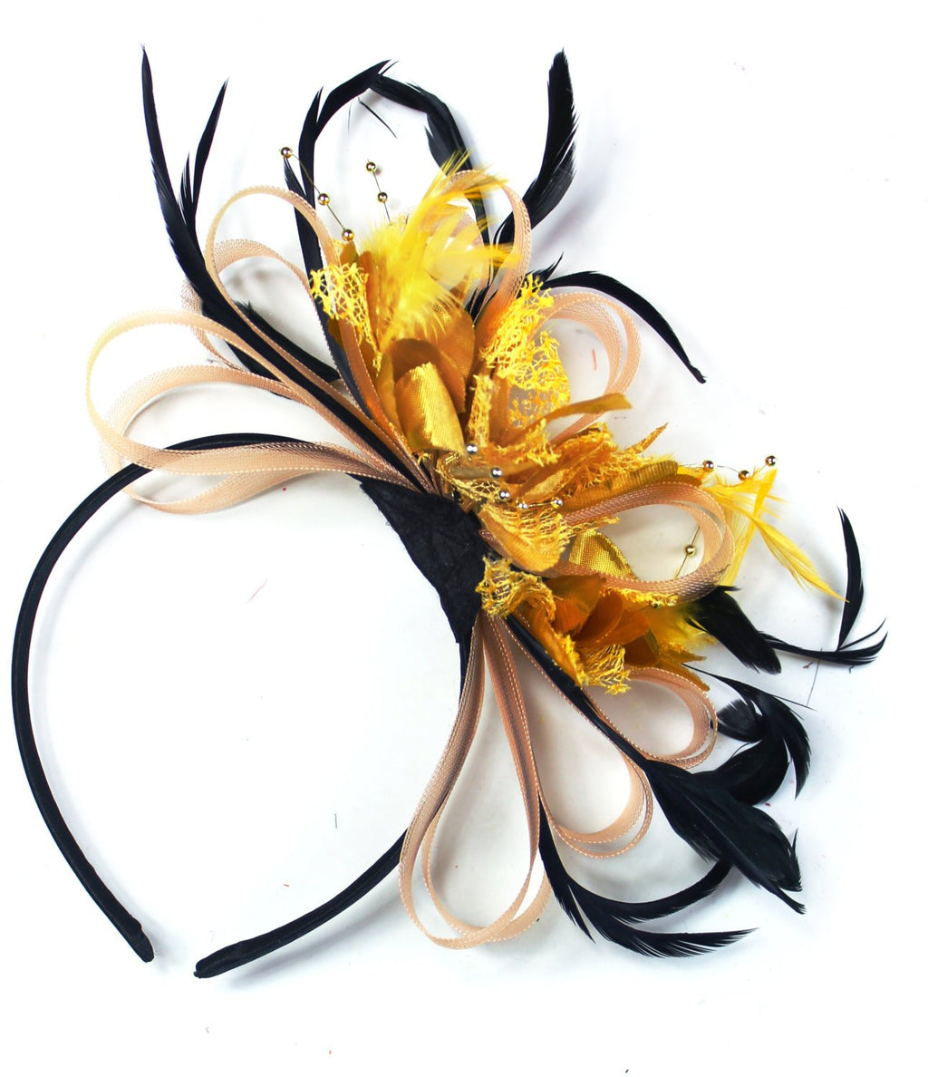 Caprilite Nude Salmon Pink & Gold Fascinator on Headband AliceBand UK Wedding Ascot Races Loop