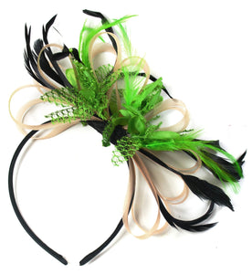 Caprilite Nude Salmon Pink & Lime Green Fascinator on Headband AliceBand UK Wedding Ascot Races Loop