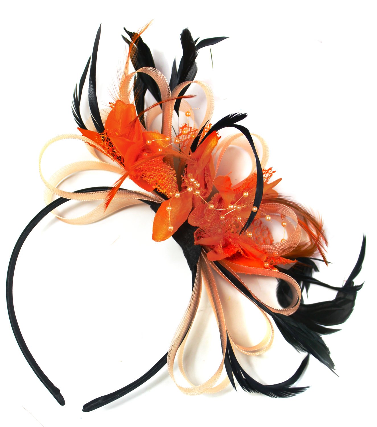 Caprilite Nude Salmon Pink & Orange Fascinator on Headband AliceBand UK Wedding Ascot Races Loop