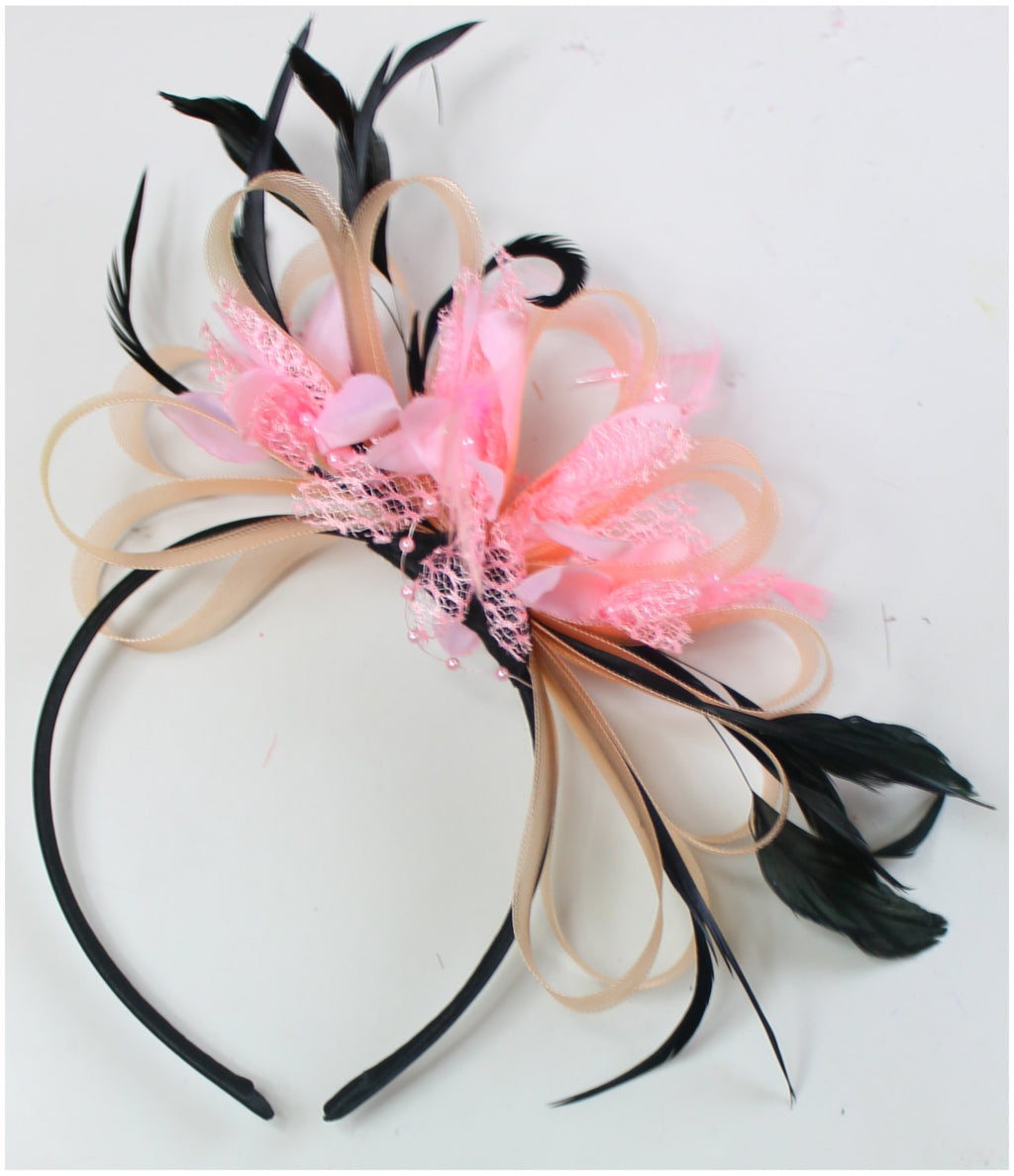 Caprilite Nude Salmon Pink & Baby Pink Fascinator on Headband AliceBand UK Wedding Ascot Races Loop