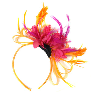 Caprilite Orange & Fuchsia Pink Fascinator on Headband AliceBand UK Wedding Ascot Races Loop