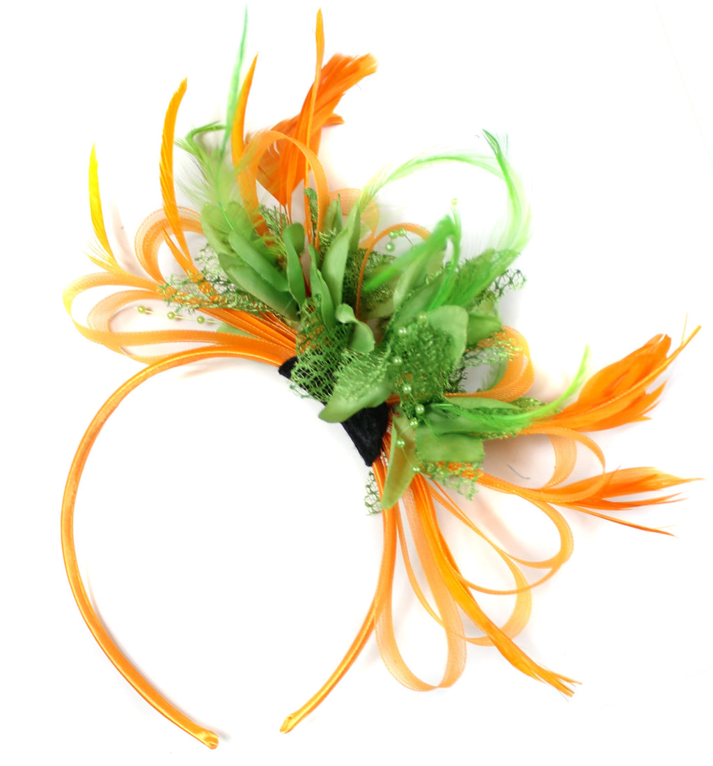 Caprilite Orange & Lime Green Fascinator on Headband AliceBand UK Wedding Ascot Races Loop