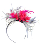 Caprilite Grey Silver & Fuchsia Pink Fascinator on Headband AliceBand UK Wedding Ascot Races Loop