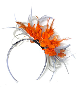 Caprilite Grey Silver & Orange Fascinator on Headband AliceBand UK Wedding Ascot Races Loop