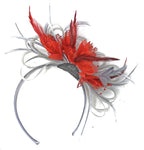 Caprilite Grey Silver & Scarlet Red Fascinator on Headband AliceBand UK Wedding Ascot Races Loop