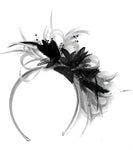 Caprilite Grey Silver & Black Fascinator on Headband AliceBand UK Wedding Ascot Races Loop