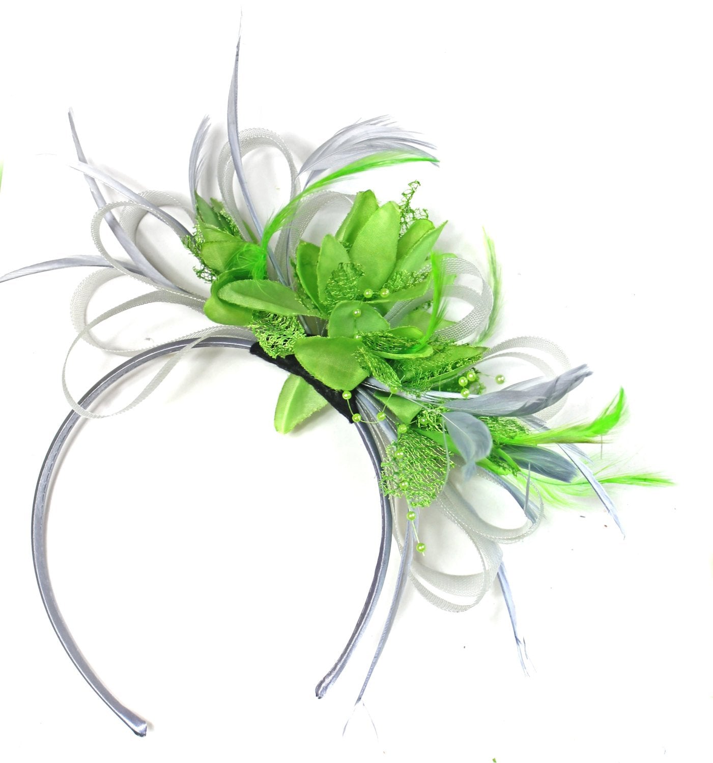 Caprilite Grey Silver & Lime Green Fascinator on Headband AliceBand UK Wedding Ascot Races Loop