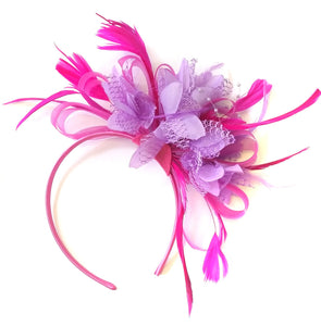 Caprilite Fuchsia Hot Pink and Lilac Purple Wedding Fascinator Headband Alice Band Ascot Races Loop Net
