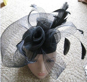 Caprilite Black Net Fascinator Hat Veil on Clips - Wedding Ascot Races Hair Accessories