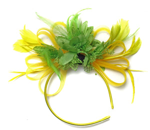 Caprilite Bright Yellow & Lime Green Feathers Fascinator on Headband