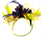 Caprilite Bright Yellow & Dark Purple Feathers Fascinator on Headband