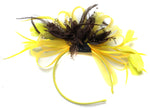 Caprilite Bright Yellow & Coffee Brown Feathers Fascinator on Headband