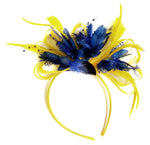 Caprilite Bright Yellow & Royal Blue Feathers Fascinator on Headband