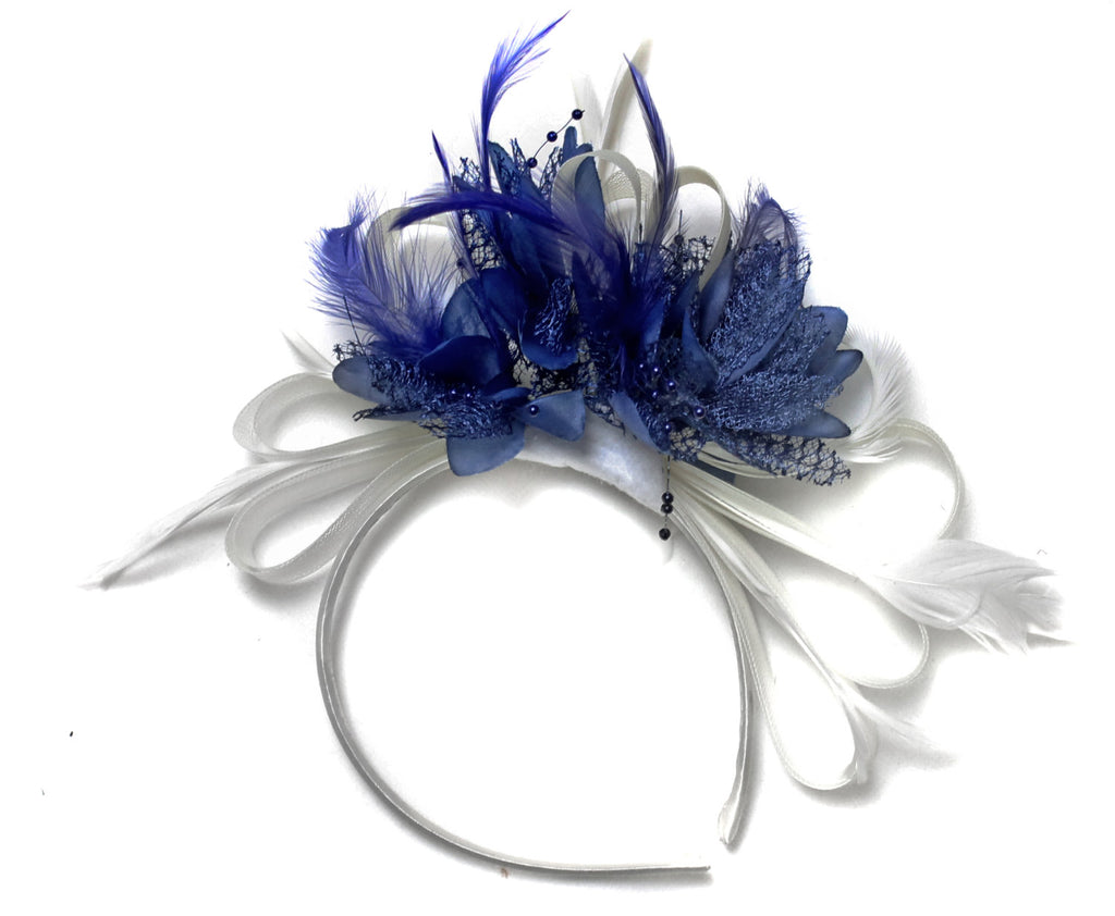 Caprilite White & Royal Blue Fascinator on Headband