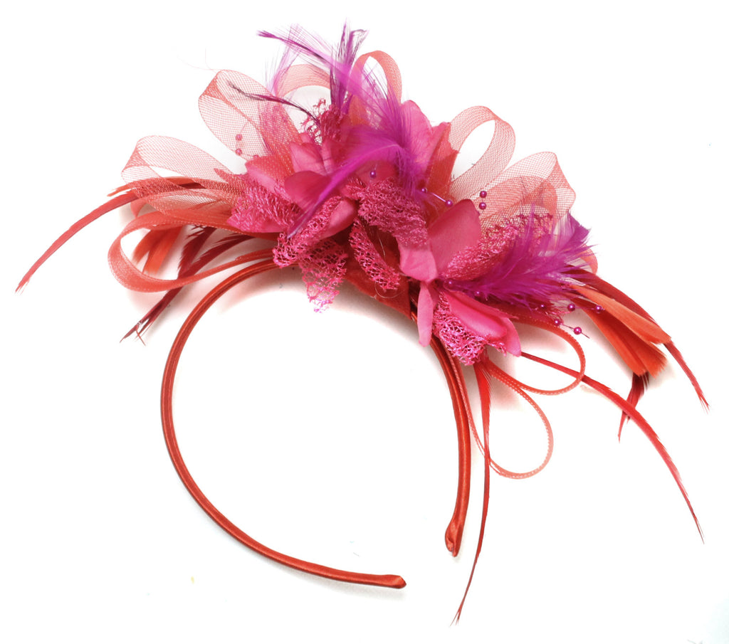 Caprilite Scarlet Red & Fuchsia Pink Fascinator on Headband