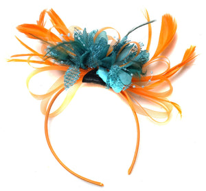 Caprilite Orange & Teal Dark Turquoise Fascinator on Headband
