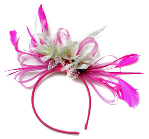 Caprilite Fuchsia Hot Pink & Crem Ivory Fascinator on Headband
