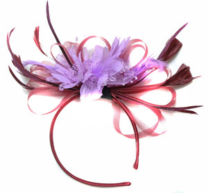 Caprilite Burgundy Wine Red & Lilac Light Purple Fascinator on Headband