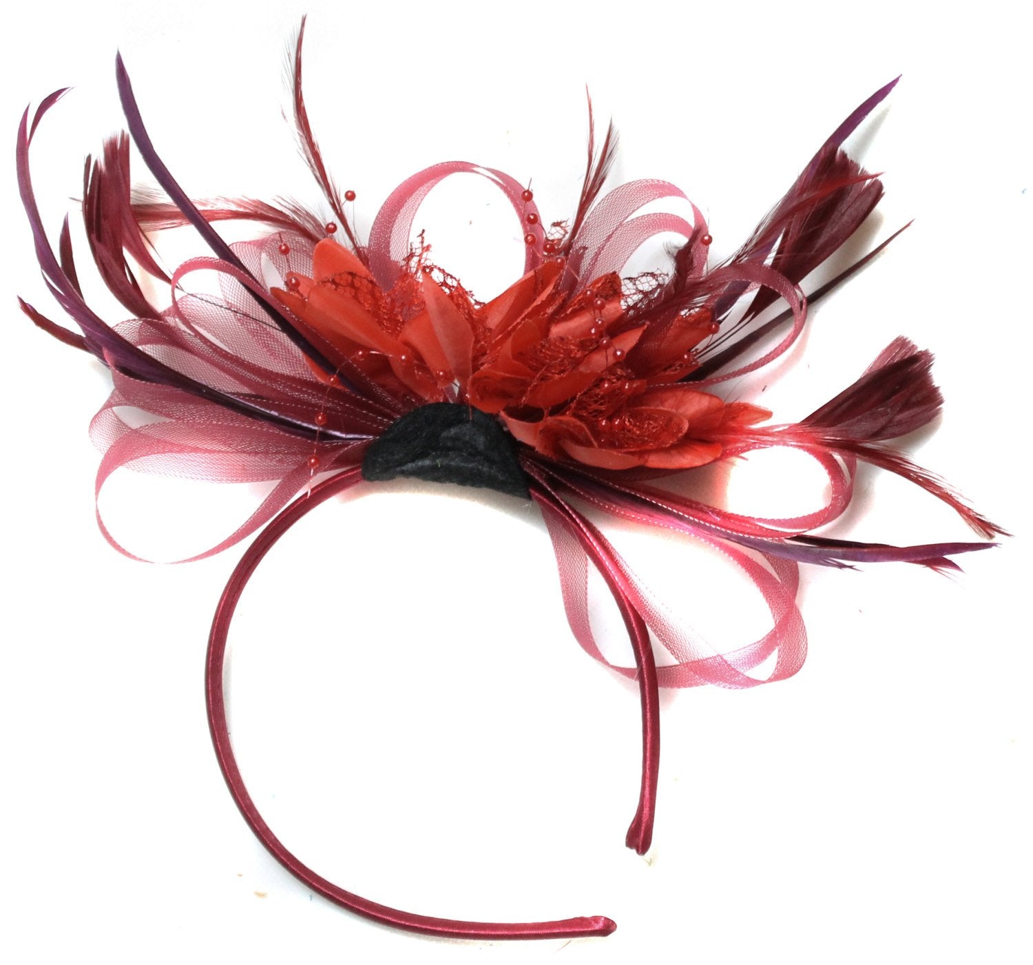 Caprilite Burgundy & Scarlet Red Fascinator on Headband