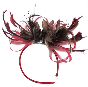 Caprilite Burgundy Wine Red & Coffee Brown Fascinator on Headband